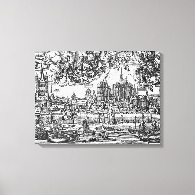 General View of Cologne, 1531 (engraving) (b/w pho Canvas Print (Front)