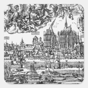 General View of Cologne, 1531 (engraving) (b/w pho Square Sticker
