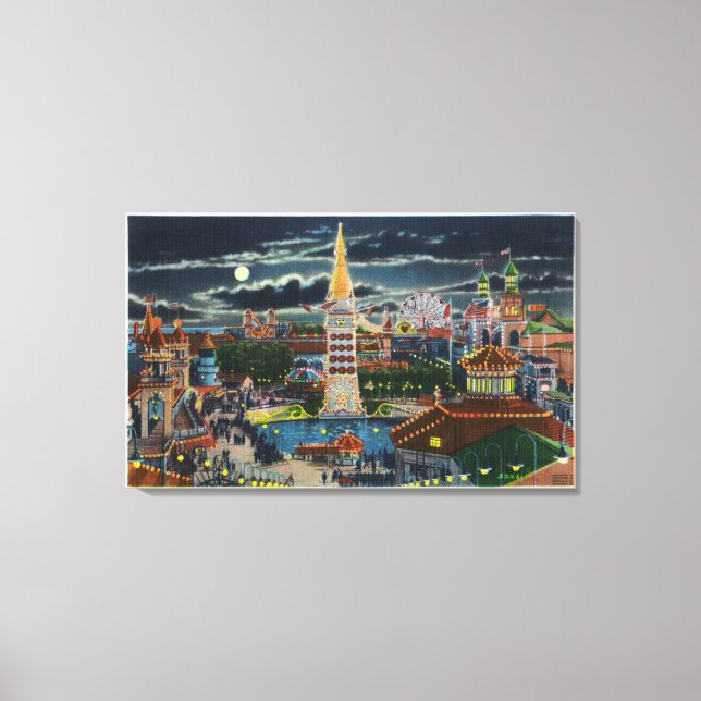 General View of Luna Park at Night Canvas Print (Front)