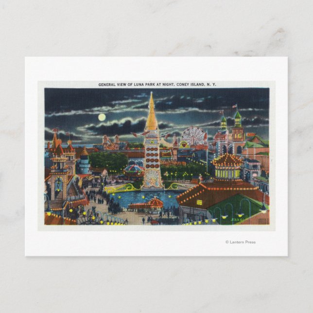 General View of Luna Park at Night Postcard (Front)