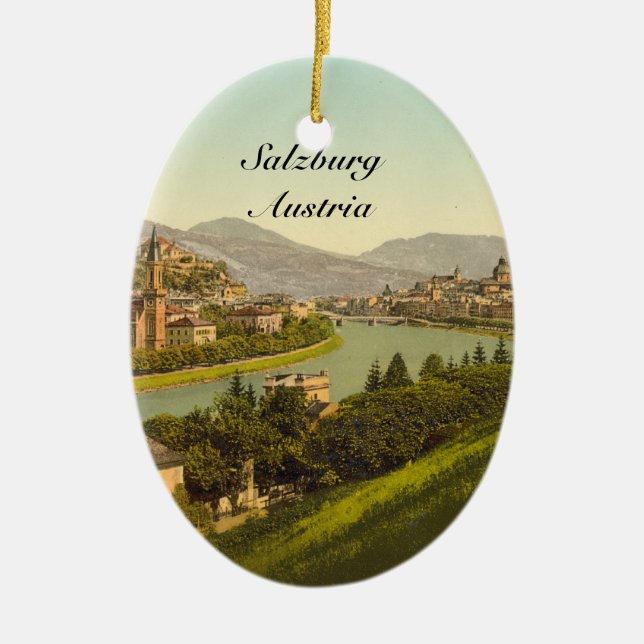 General View of Salzburg, Austria Ceramic Tree Decoration (Front)