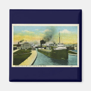 General View of Soo Locks from below, Soo, MI Magnet
