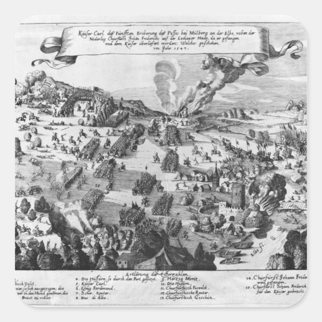General view of the battle of Muhlberg Square Sticker (Front)