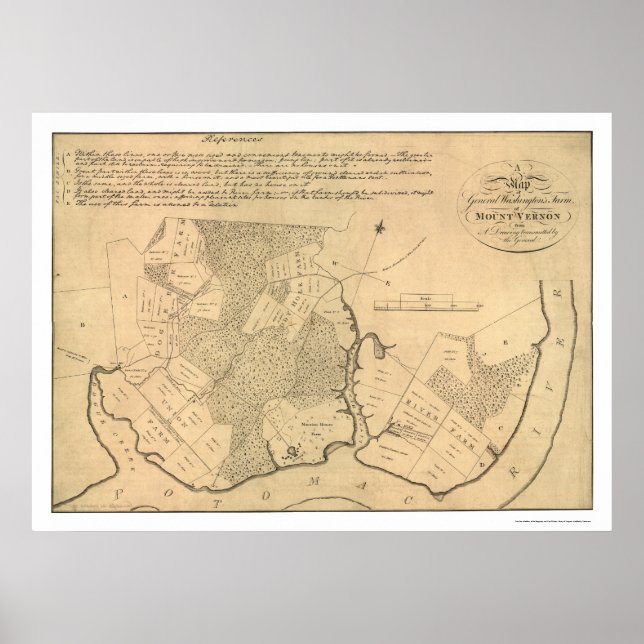 General Washington's Farm Mt Vernon Map 1801 Poster (Front)