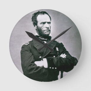 General William T. Sherman (1820-91) (b/w photo) Round Clock
