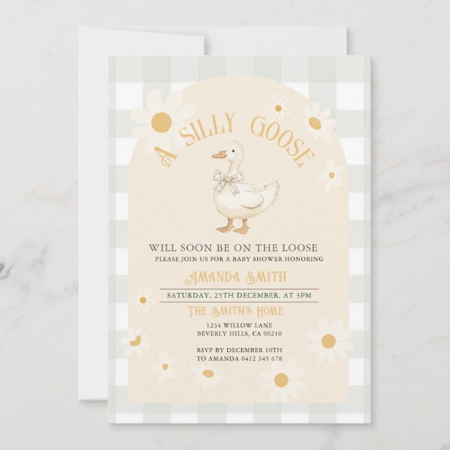 Generally Neutral Daisy Green Goose Baby Shower  Invitation (Front)