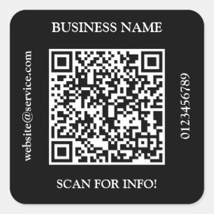 Generate QR Code Business Name Website Promo Black Square Sticker