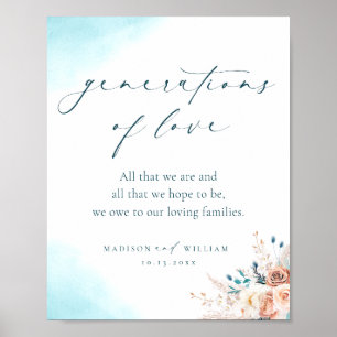 Generations of Love Boho Teal and Peach Flowers Poster