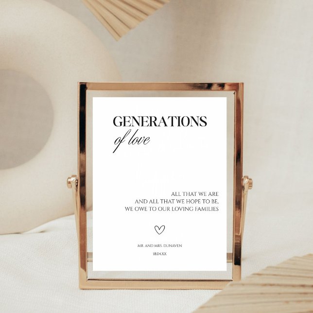 Generations of love Elegant Minimalist Wedding  Pedestal Sign (Creator Uploaded)