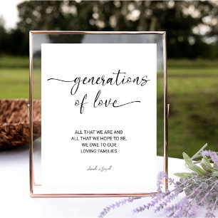 Generations of love Modern Calligraphy Wedding Pedestal Sign