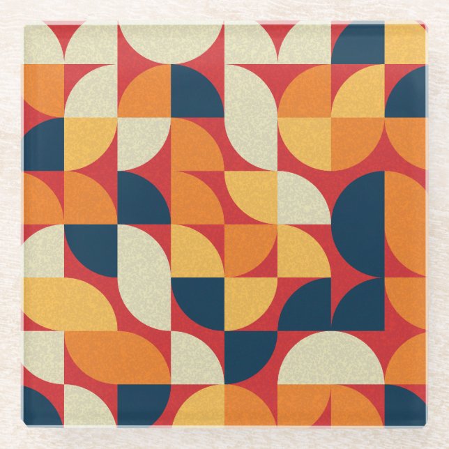 Generative Art: Colourful Quarter Circles Glass Coaster (Front)