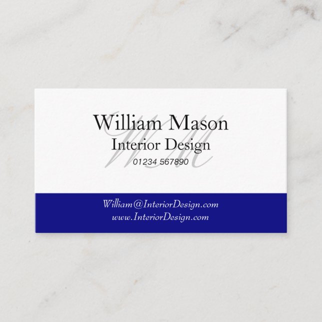 Generic Blue & White Monogram Business Card (Front)