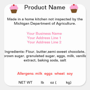 Generic Cottage Food Law Product Labels