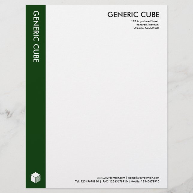 Generic Cube - Dark Green Customized Letterhead (Front)