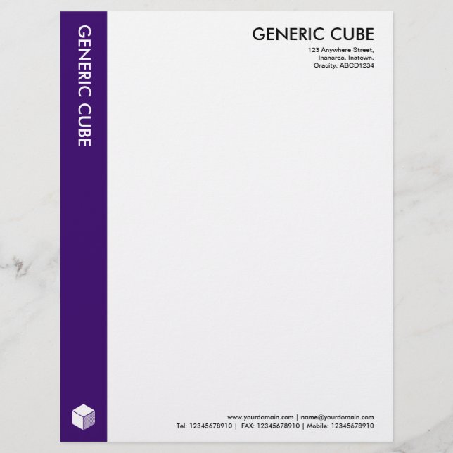 Generic Cube - Deep Purple Letterhead Template (Front)
