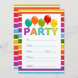 Generic Multi Coloured Balloon Party Invitation