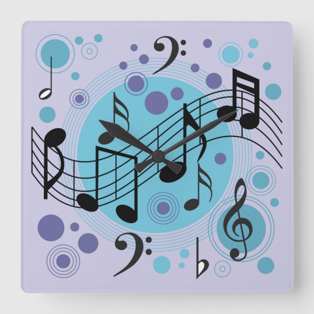 Generic Music Themed Square Wall Clock (Front)