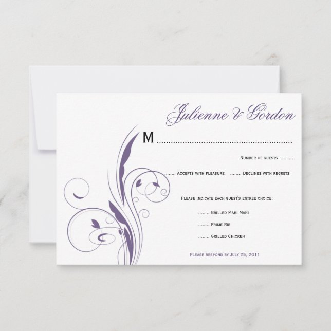 Generic Purple Floral Swirls RSVP Card (Front)