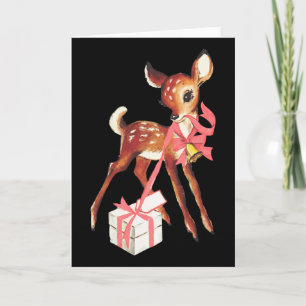 Generic Uni Retro Vintage Reindeer Pink Christmas Card