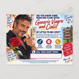 Generic Viagra & Cialis Medicare Coverage Review Postcard
