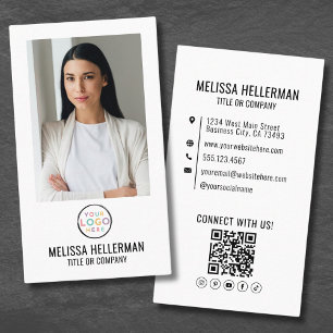 Generic White Photo QR Code Logo Vertical Business Card