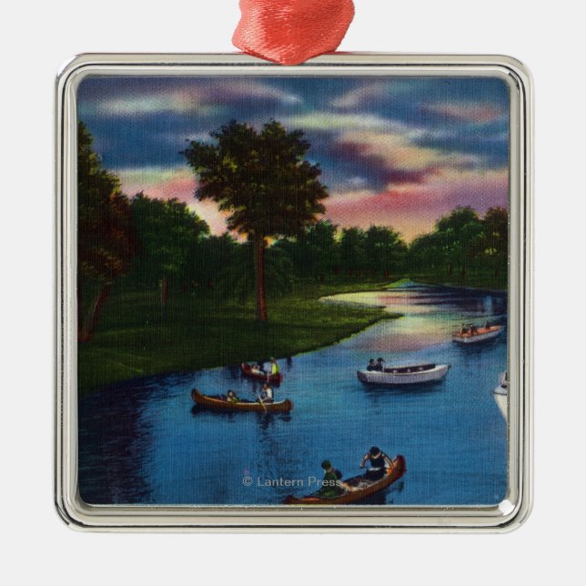 Genesee Valley Park Boating Scene Metal Tree Decoration (Front)