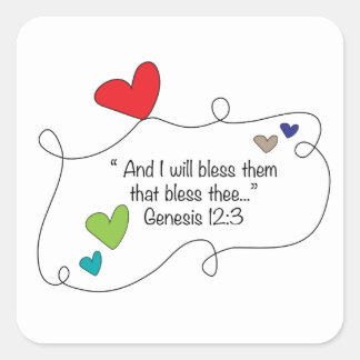 Genesis 12:3 Christian Bible Quote Heart Blessing Square Sticker