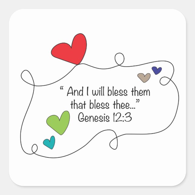 Genesis 12:3 Christian Bible Quote Heart Blessing Square Sticker (Front)