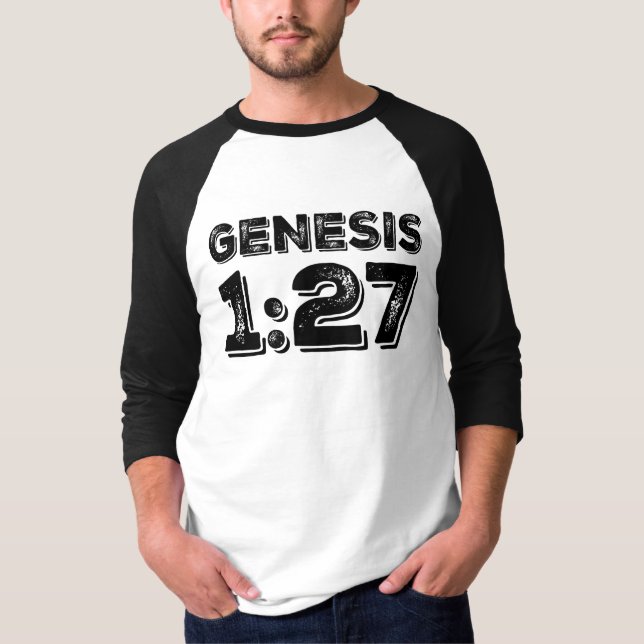 Genesis 1:27 Distressed Bible Baseball Raglan T-Shirt (Front)