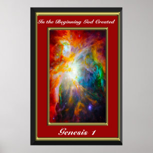 Genesis 1 In the beginning God created red Poster