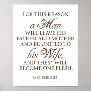 Genesis 2:24 Dark Gold Wedding Love Quote 11 x 14 Poster