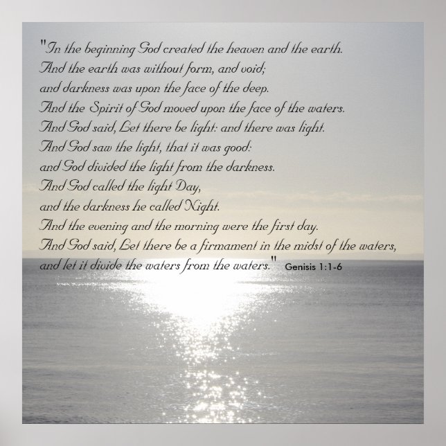 Genesis Bible Quote Christian Creation Poster Sea (Front)