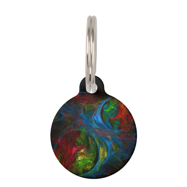 Genesis Blue Abstract Art Round Pet Tag (Front)