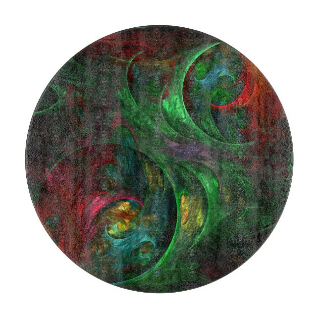 Genesis Green Abstract Art Circle Cutting Board (Front)
