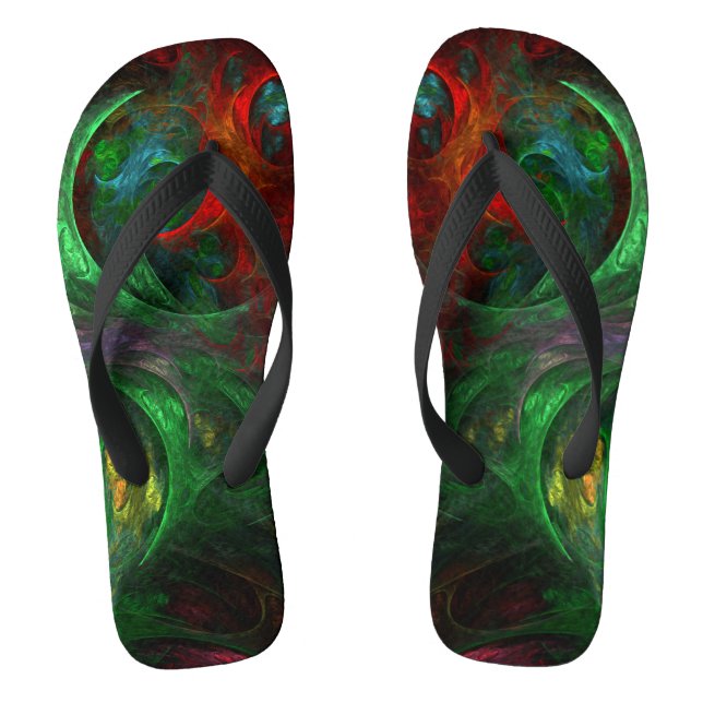 Genesis Green Abstract Art Flip Flops (Footbed)