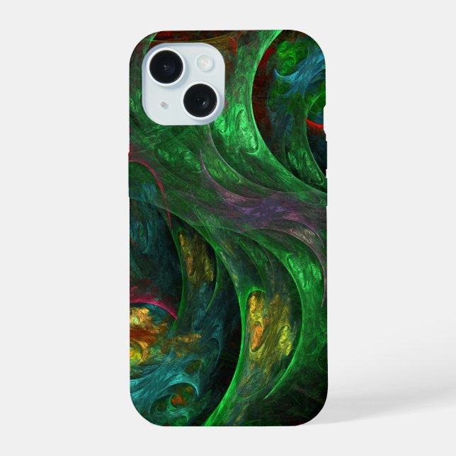 Genesis Green Abstract Art iPhone 15 Case (Back)
