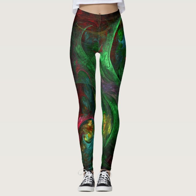 Genesis Green Abstract Art Leggings (Front)