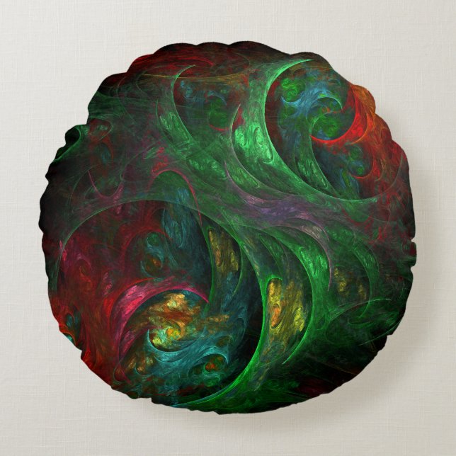 Genesis Green Abstract Art Round Pillow (Front)