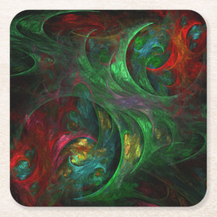 Genesis Green Abstract Art Square Paper Coaster