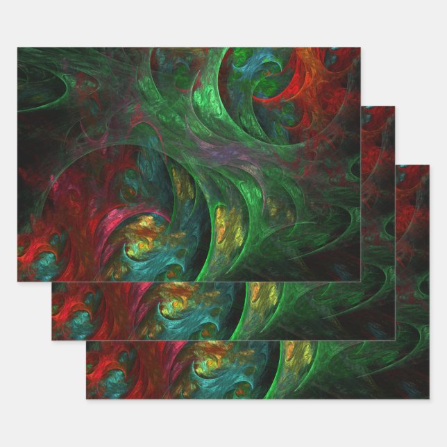 Genesis Green Abstract Art Wrapping Paper Sheet (Set)