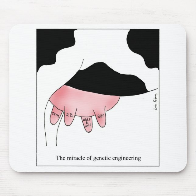 Genetic Engineering Cow GMO Udder Cartoon Mouse Mat (Front)