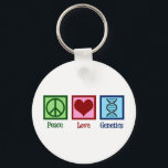 Geneticist Peace Love Genetics Company Key Ring<br><div class="desc">Peace Love Genetics. A cute geneticist gift featuring a cool peace sign,  heart,  and DNA double helix strand.</div>