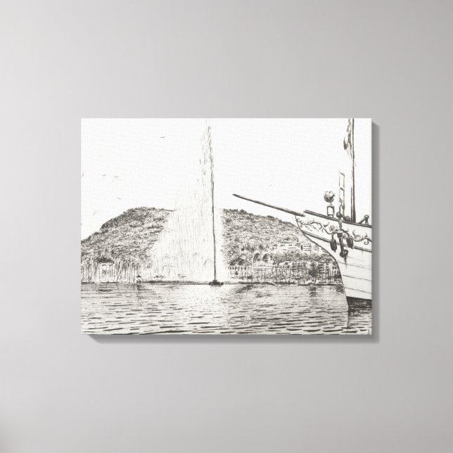 Geneva Fountain and Bow of pleasure Boat 2011 Canvas Print (Front)