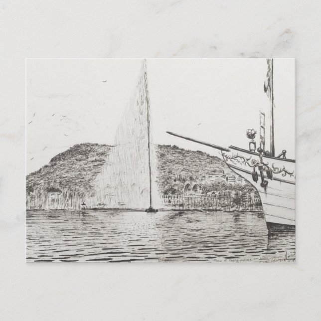 Geneva Fountain and Bow of pleasure Boat 2011 Postcard (Front)