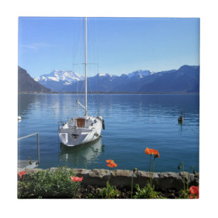 Geneva lake scenery, Montreux, Switzerland Tile