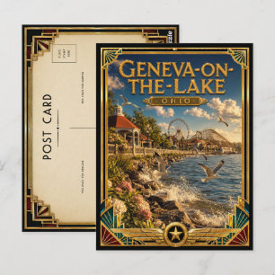 Geneva-on-the-Lake Ohio Vintage Art Deco Golden Ag Postcard