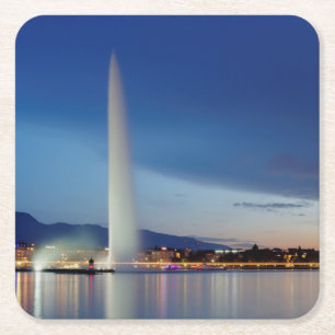 Geneva panorama, Switzerland Square Paper Coaster