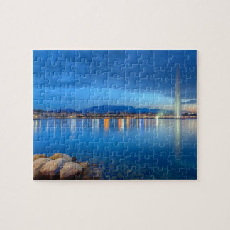 Geneva panorama with famous fountain, Switzerland, Jigsaw Puzzle