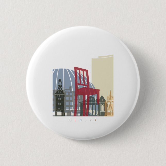 Geneva skyline poster 6 cm round badge (Front)