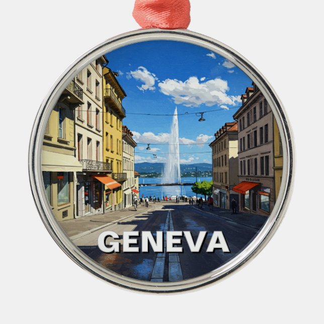 Geneva Street Switzerland Travel Jet d'eau  Metal Tree Decoration (Front)